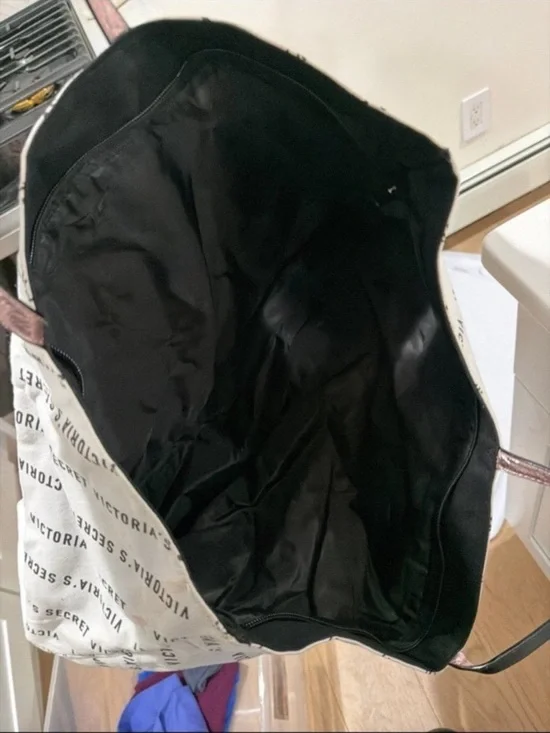 Victoria's Secret White Canvas Logo Tote with Black Trim - Picture 2 of 2